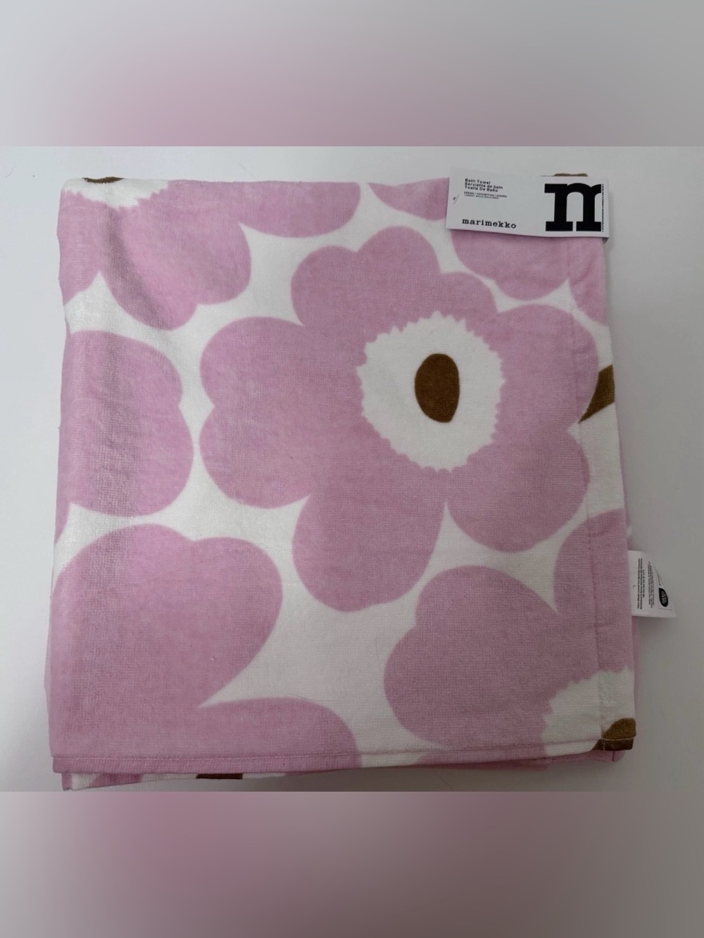 Marimekko UNIKKO MAIJA ISOLA Bath Towel Light Pink Cotton Velour 28x54 New